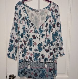 Daniel Rainn 3/4 Sleeve White Floral Blouse